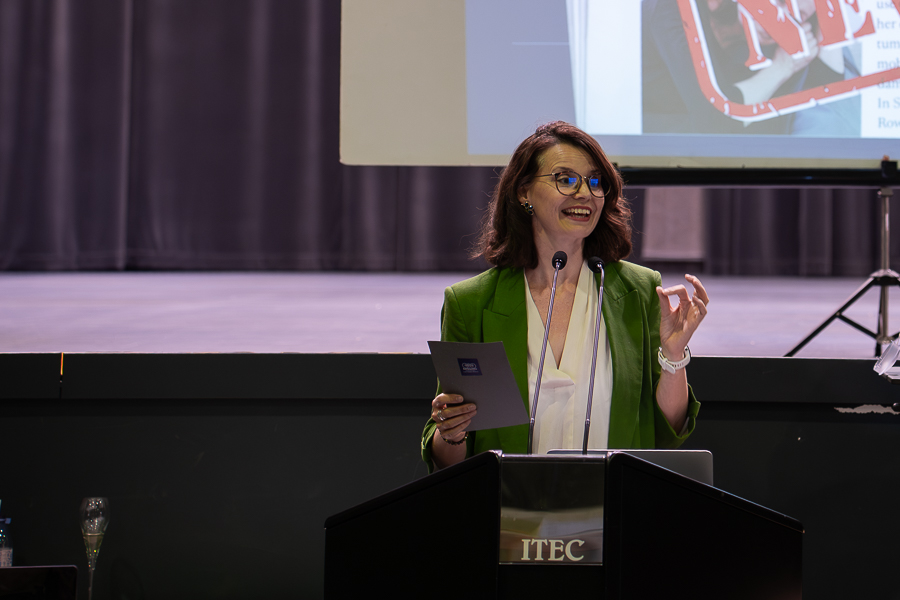 Jess Bauldry, founder of EarGlasses, at the British Ladies Club Pitch Evening in Luxembourg, where she was awarded second place and a place in LPCC’s Entrepreneurial Woman Project (EWP). Photo Credit: Ali Sahib, Chronicle.lu